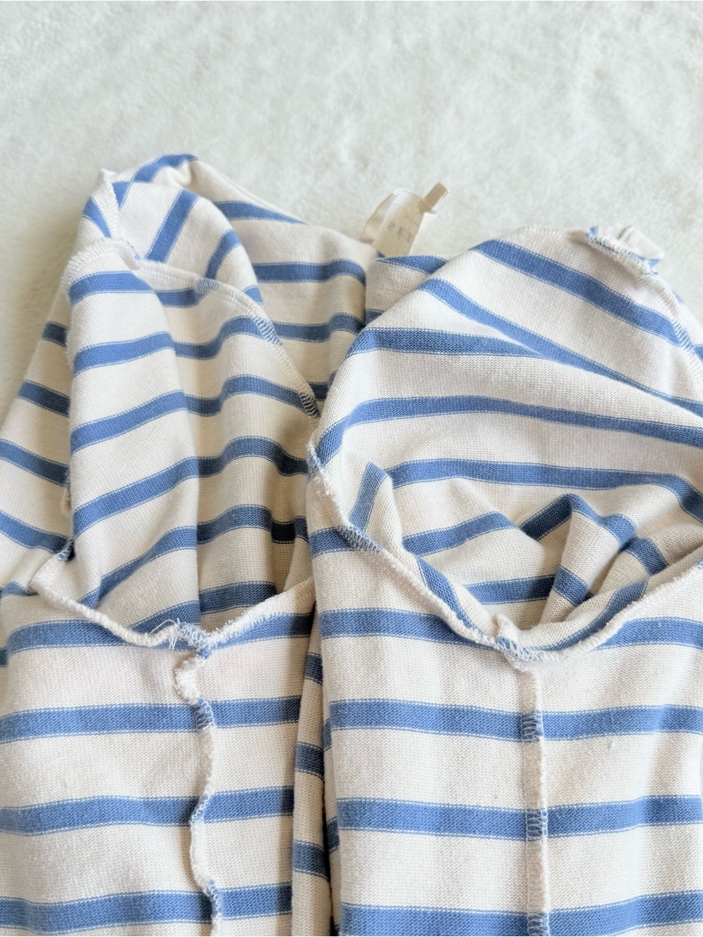 Sezane Colette Cotton Stripes Ivory Blue Crewneck Long Sleeve T-shirt L - Picture 9 of 10